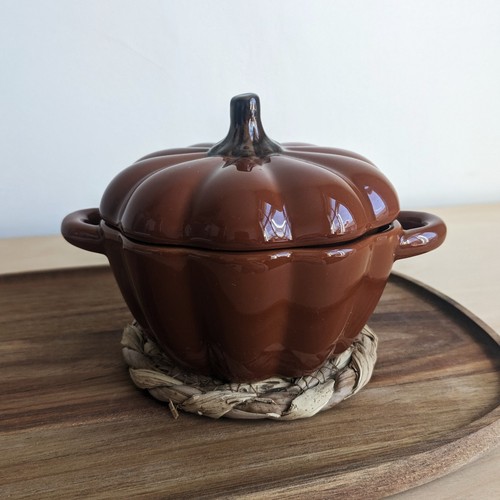 Brown pumpkin ceramic lidded - brown,
