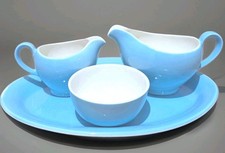 Vintage Alfred Meakin Celeste Blue Set of Jugs & Sugar Bowl w. Tray milk & cream