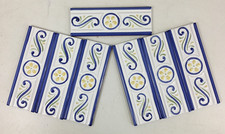 8x B&Q Floral Blue White Yellow Green Painted Terracotta Tiles 7cm x 20cm