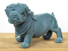 Abstract Flocked Blue Teal Resin Dog Pug Bulldog Ornament Statue Sculpture