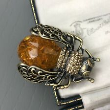 Vintage Victorian Style Large Bee Beetle Insect Amber Openwork Jewelled Brooch