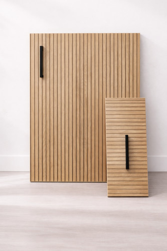 Wood striped mfc slab cabinet - striped,