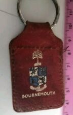 VINTAGE Old Keyring Leather Look Brown Bournemouth Luggage Label View Window 
