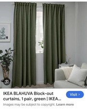 IKEA Blahuva Extra Long Green Curtains Blackout Lined Curtains 145cm x 300cm