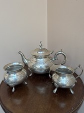 Antique Heavy Beautiful Ornate 3 Pieces Tea Set Silver Plated EPNS Country House