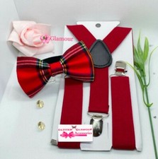 Red Royal Stewart Bow Tie Red Tartan Braces Suspenders Burns Night Sash Page Boy