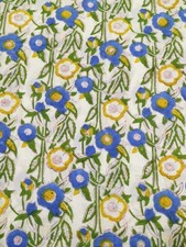 5 Yard Hand Block Print Handmade Cotton Indian Natural Flower Print Fabric Blue