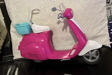 Barbie Vespa Scooter Pink White And Blue With Stand, Doll Holder And Pack Holder