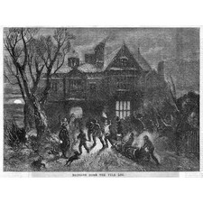 Victorian Christmas Scene Bringing Home the Yule Log - Antique Print 1854