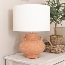 Theo Terracotta Vase Ceramic Hand Finished Table Lamp Line Drum Lampshade LED
