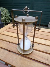 Vintage Nautical Hanging Brass Hourglass Egg timer Mid Century White Glass Sand