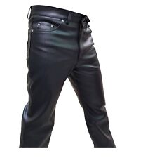 Mens Biker Pants Real Leather Sleek And Sexy 501 Style Jeans Trouser Black
