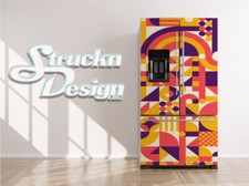 Purple Orange Beige Red Shapes Retro Fridge Freezer Wrap Side Door Vinyl Decal