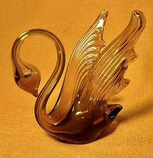 Vintage Amber Hand Blown Swan