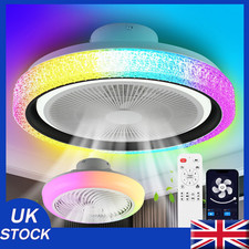LED Ceiling Fan Light Bluetooth APP Remote 6 Speeds Modern RGB Dimmable Lamp HOT