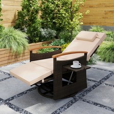Outdoor PE Rattan Recliner Chair 360° Swivel Patio Reclining Lounge Chair
