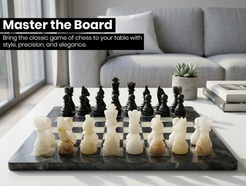 Premium marble chess set black - premium,