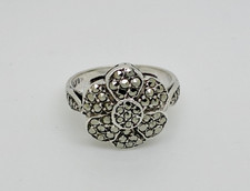 Antique Art Deco Sterling Silver Marcasite Flower Cluster Cocktail Ring Size i
