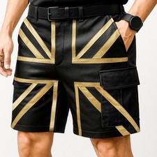 UK Flag Black Leather Shorts