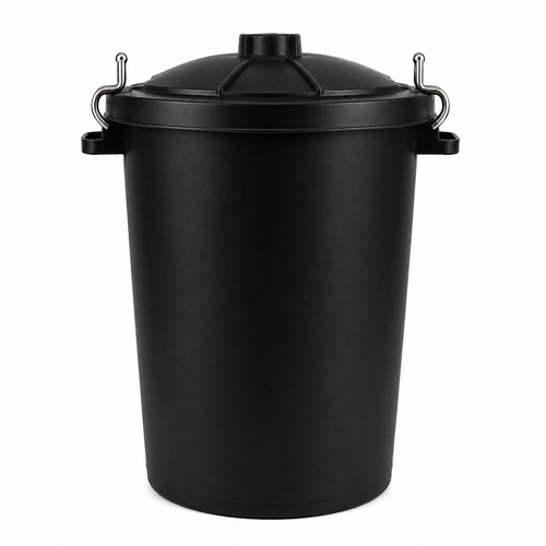 100l black plastic dustbin - black,