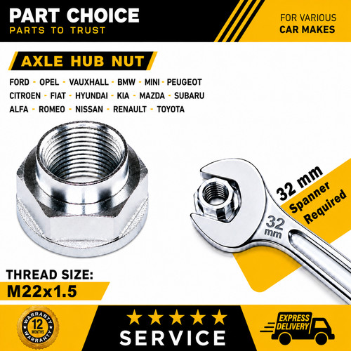Driveshaft axle hub nut - nut, fits