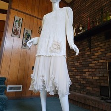 Vtg 80s does 20s Flapper Plisse Pleat Art Deco Gatsby Wedding Party Dress M/L