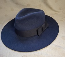 Hawkins Collection 100% Wool Ladies Blue Fedora Hat 57cm