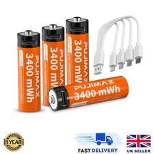 AAA or AA Battery Rechargeable Type-C Lithium-Ion Li-Ion 1.5v 1100- 3400mWh USB