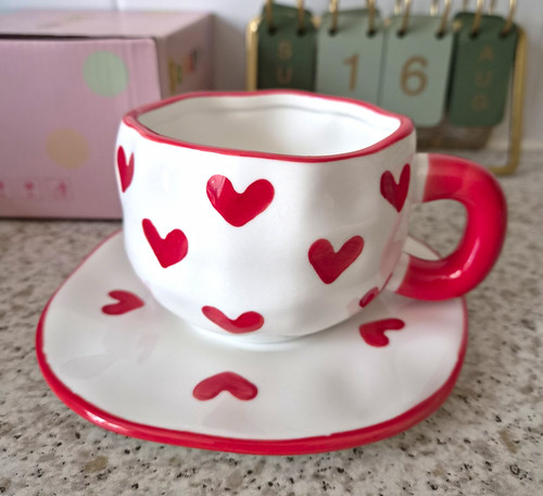 Hearts tea cup saucer - cup, set