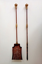 Antique Tall Metal & Brass Fire Shovel and Poker, Fire Tools