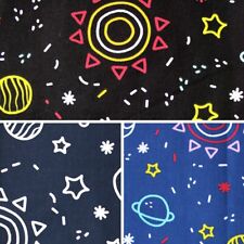 Polycotton Fabric Space Doodle Planet Galaxy Stars Earth Sun Jupiter
