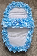 Romany Babies Car Seat Cosytoes Footmuff  Blue Frilly Bling Bow Ribbon Bow 