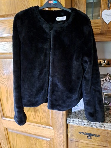 Girls black fur jacket coat - jacket,