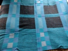 PAIR vintage BLANKETS blue black Tetem style festival van camper holiday home