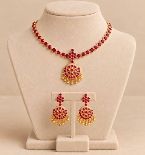 Ruby necklace jhumka earrings - ruby,
