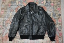 Vtg Schott 684SM Distressed Black Leather Bomber Flight Jacket Coat USA 42