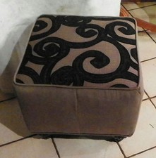 Black Taupe Print Footstool /