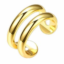 Women's 925 Sterling Silver Simple Open Adjustable Rings Open Double Line Ring