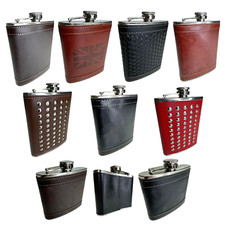 5oz, 6oz & 8oz Hip Flask Leather, Stainless Steel with Various Design Style