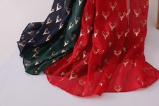 New Women Metallic Christmas Reindeer print foil Scarves Merry christmas