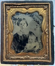 Antique Daguerreotype Photograph 1/9th Plate Woman With Baby Mother and Child