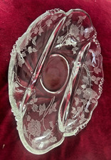 Vintage Heisey Etched Rose 11" Three Part Glass Relish Dish