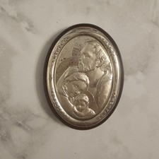 Italian religious wall plaque depicting the Madonna and Child Silver On Wood