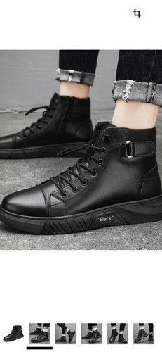 Black leather combat - black, ankle