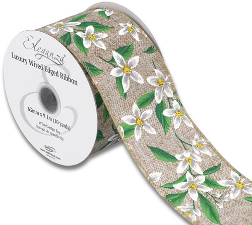 Wired natural floral ribbon - wired,