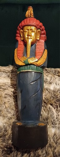 Carved wooden statue an - statue, of