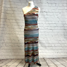 Zara Womens Dress Maxi Long One-Shoulder Pattern Rainbow Multi-Coloured EUR M