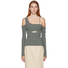 Green Rib Knit Asymmetric