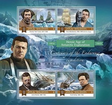 ENDURANCE EXPEDITION Crew Ernest Shackleton EXPLORER Stamp Sheet (2015 Maldives)