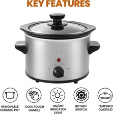 Steel Stew and Stir Mini Slow Cooker Cooking Machine Idea - Ceramic Pot 1.5L